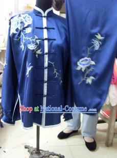 Blue Mandarin Flower Embroidery Martial Arts Tai Chi Uniforms