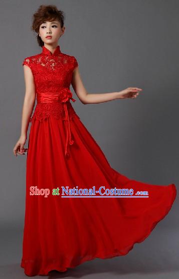 High Collar Chinese Classical Red Wedding Skirt and Hair Accessories for Brides