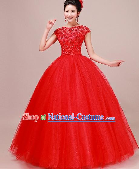 Traditional Chinese Classical Red Wedding Veil and Headpiece for Brides