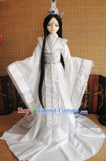 Ancient Chinese White Hanfu Clothing and Coronet for Men