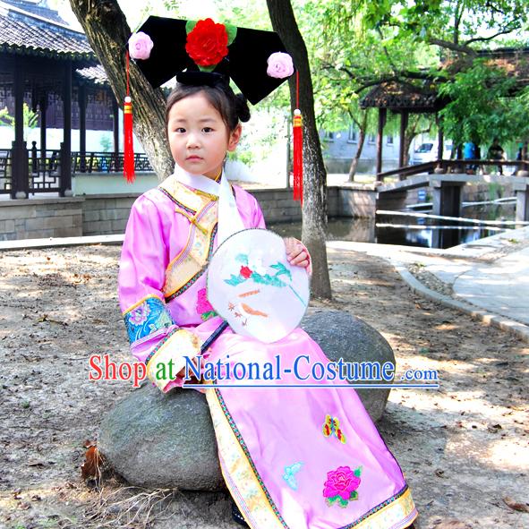 China Qing Dynasty Peking Imperial Palace Lady Costume and Hat for Kids