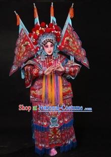 Traditional Chinese Peking Opera Mu Guiying Costumes and Helmet