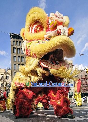 Traditional Chinese Red and Golden Lunar New Year Lion Dancing Costumes Complete Set