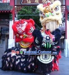 Traditional Chinese Red, Black and Golden Lion Dancing Costumes Three Sets