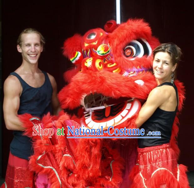 Red Standard Competition Wu Shi Lion Dance Costumes Complete Set