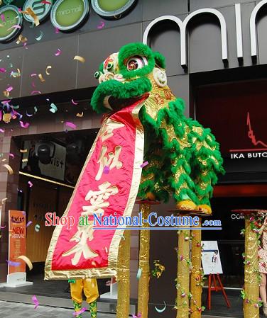 Green Top Chinese Competition and Celebration Lion Dance Costume Complete Set for Two Dancers