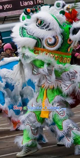 Grand Opening Ceremony White and Green Lion Dance Costume Complete Set