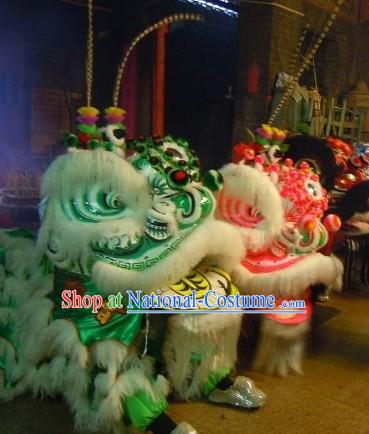 Old Style Long Feather Green and Pink Lion Dance Costumes Two Sets