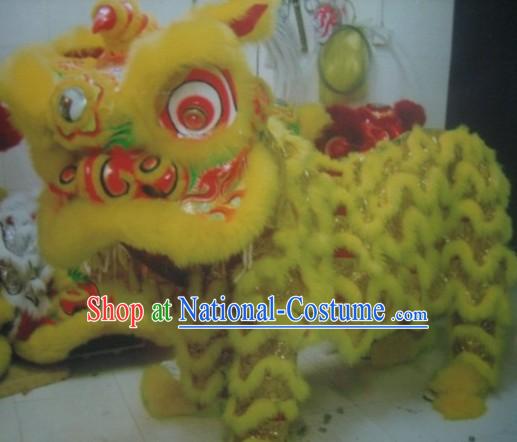 Yellow Traditional Chinese Lion Dance Performers Costume Complete Set