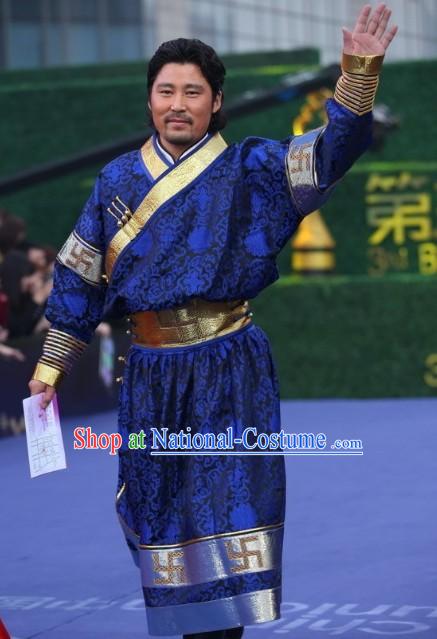 Mongolian Traditional Male Costume Clothing Full Set