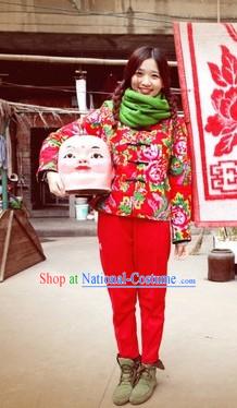 Red Chinese New Year Customs Traditional Clothing and Pants for Girls