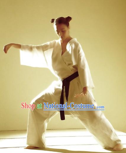 Pure White Martial Arts Gong Fu Practice Dresses for Women