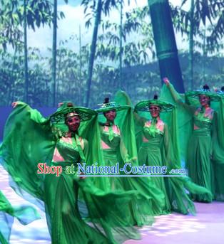 Green House of Flying Daggers Chinese Classical Dancing Costume and Bamboo Hat for Women