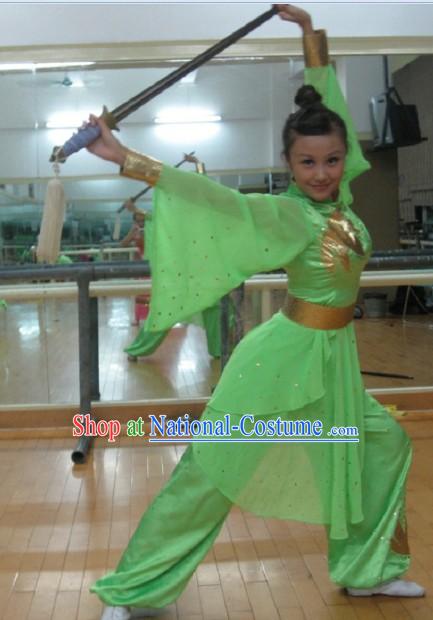 Green Martial Arts Stage Performance Guzhuang Style Costumes for Women