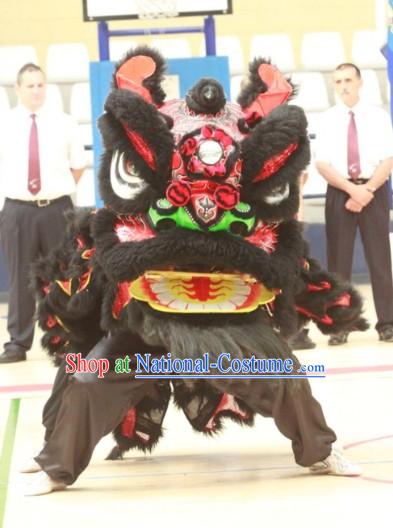 Gwan Gong Guan Yu Black Wool Lion Dance Costumes Complete Set