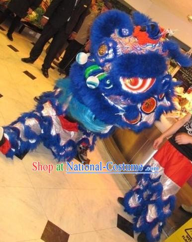 Supreme Blue and Silver Long Wool Lion Dance Costumes Full Set