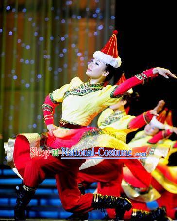 Mongolian Dancing Costumes and Hat for Girls