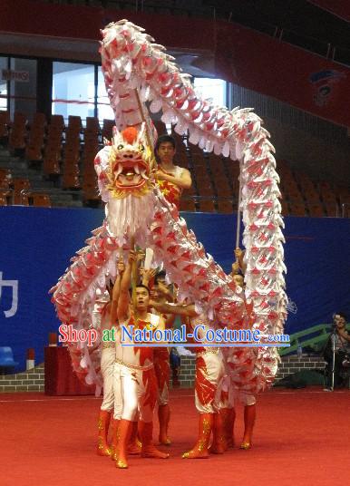 Shinning Silver and Orange Lightweight Net Competition Dragon Dance Costumes for Ten Students