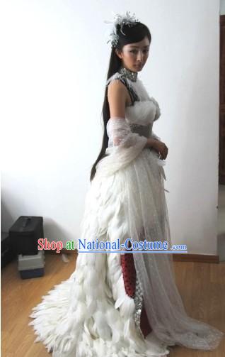 Yang Mi White Feather Ancient Chinese Alluring Woman Costume Set