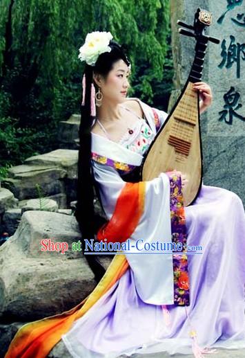 Ancient Chinese Tang Dynasty Clothes Set and Hair Accessories for Women