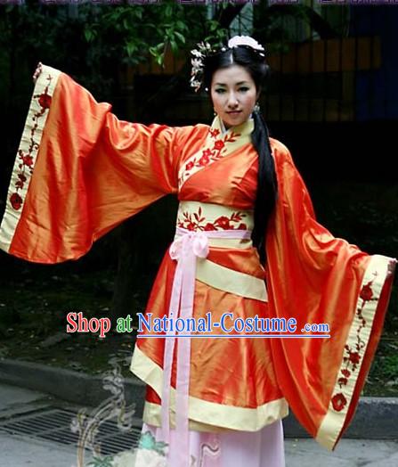 Orange Ancient Chinese Traditional Robe and Belt for Ladies