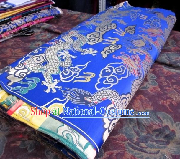 Blue Traditional Chinese Tibetan Dragon Pattern Robe Clothing Curtains Sofa Fabric