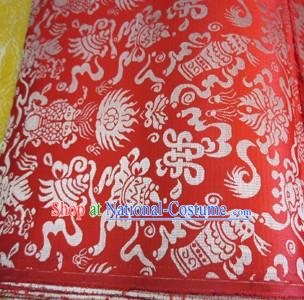 Orange Traditional Chinese Tibetan Auspicious Treasures Robe Clothes Table Cloth Curtains Fabric