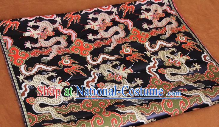 Black Traditional Chinese Dragon Pattern Tibetan Clothing Fabric