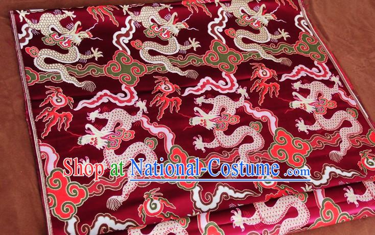 Dark Red Traditional Chinese Dragon Pattern Tibetan Clothes Fabric