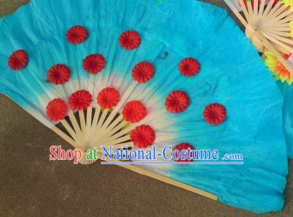 Traditional Chinese Christian Blue Dance Fan with Flowers