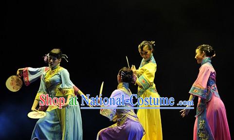 Traditional Chinese Fan Dancing Costumes Complete Set