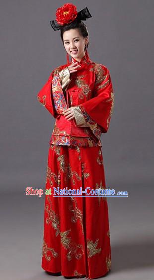 Chinese Classical Red Wedding Phoenix Outfit and Wig