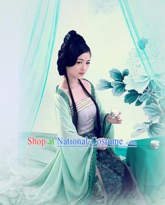 Ancient Chinese Tang Dynasty Green Lady Clothes