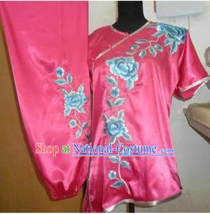 Pink Professional Flower Embroidery Martial Arts Competition Suit for Women