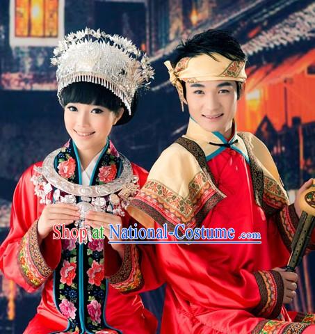 Miao Ethnic Minority Wedding Dresses Two Sets for Men and Women