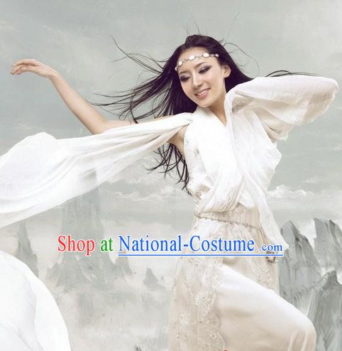 Ancient Chinese White Fairy Costumes and Hair Accessories