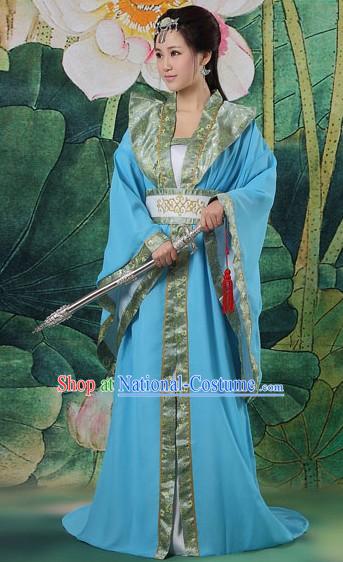 Ancient Chinese Blue Swordswoman Costumes Complete Set