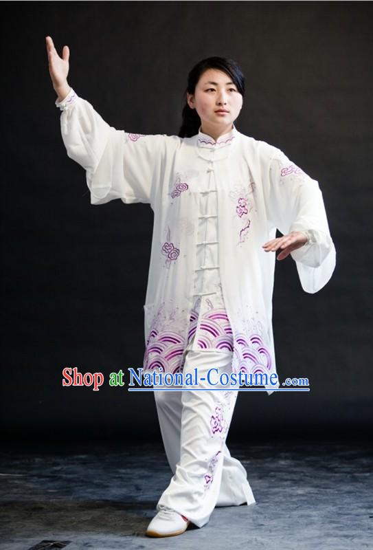 Whte Auspicious Cloud Embroidery Martial Arts Tai Chi Uniform for Women