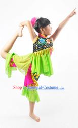 Traditional Chinese Ke Jia Tribe Dance Costume for Children Girls