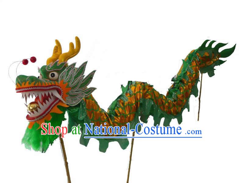 Traditional Chinese Shinning Green and Golden Dragon Dance Costumes for Three or Four Adults