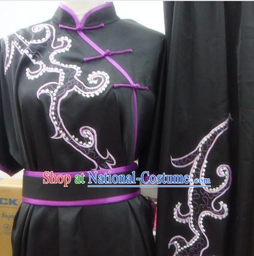 Traditional Chinese Black Color Transition Silk Martial Arts Kung Fu Phoenix Tail Uniform