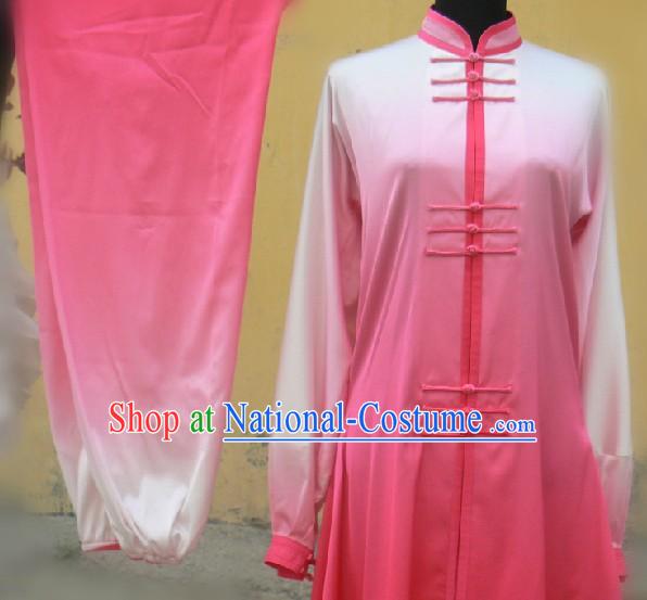 Chinese Pink Silk Color Transition Long Fist Nanquan Suit for Women