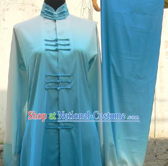 Chinese Blue Silk Color Transition Long Fist Nanquan Martial Arts Uniform Unisex