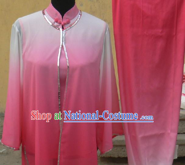 Colour Transition Chinese Silk Kung Fu Clothes Complete Set for Women