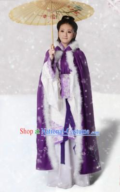 Ancient Chinese Winter Plum Blossom Cape and Inside Hanfu Apparel Complete Set