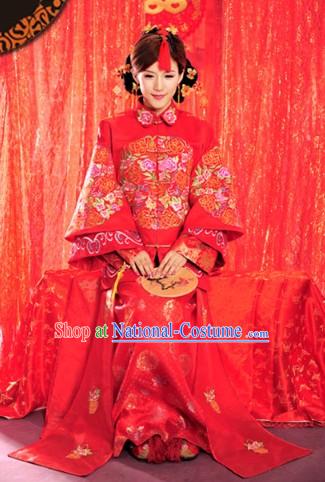 Lucky Red Traditional Chinese Classical Wedding Dress Complete Set for Brides