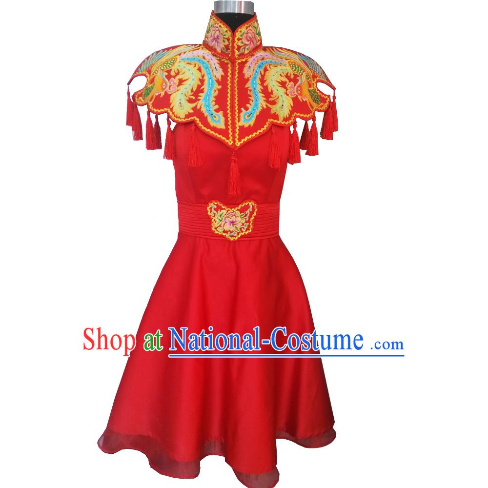 Chinese Classical Hand Embroidered Phoenix Lucky Red Wedding Skirt for Brides