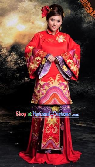 Lucky Red Traditional Chinese Classical Wedding Dress Complete Set for Brides