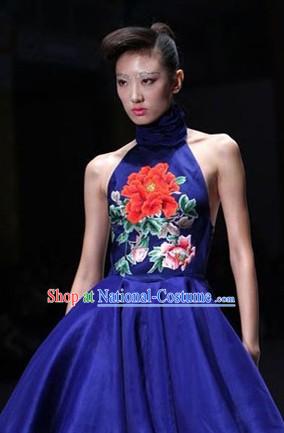 Traditional Chinese Embroidered Peony Evening Dress