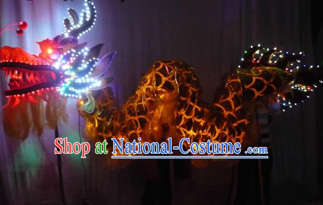 Shinning Gold Dragon LED Lights Dragon Dancing Costumes for Three to Four Adults